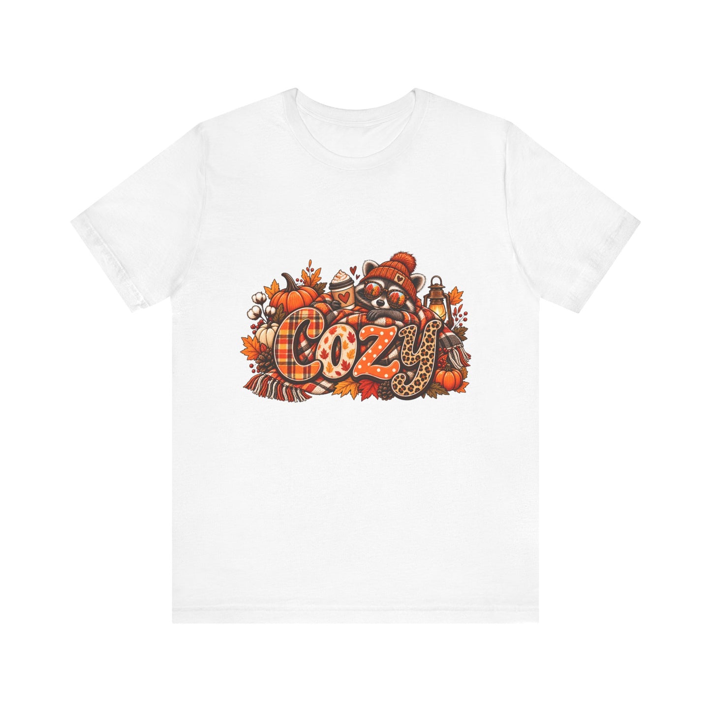 Cozy Fall Pumpkin Racoon Tee | Autumn Leaves, Plaid, Hot Cocoa