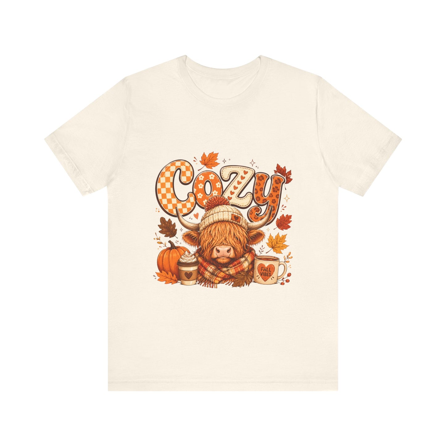Cozy Highland Cow Tee | Fall Pumpkin Latte Autumn Leaves