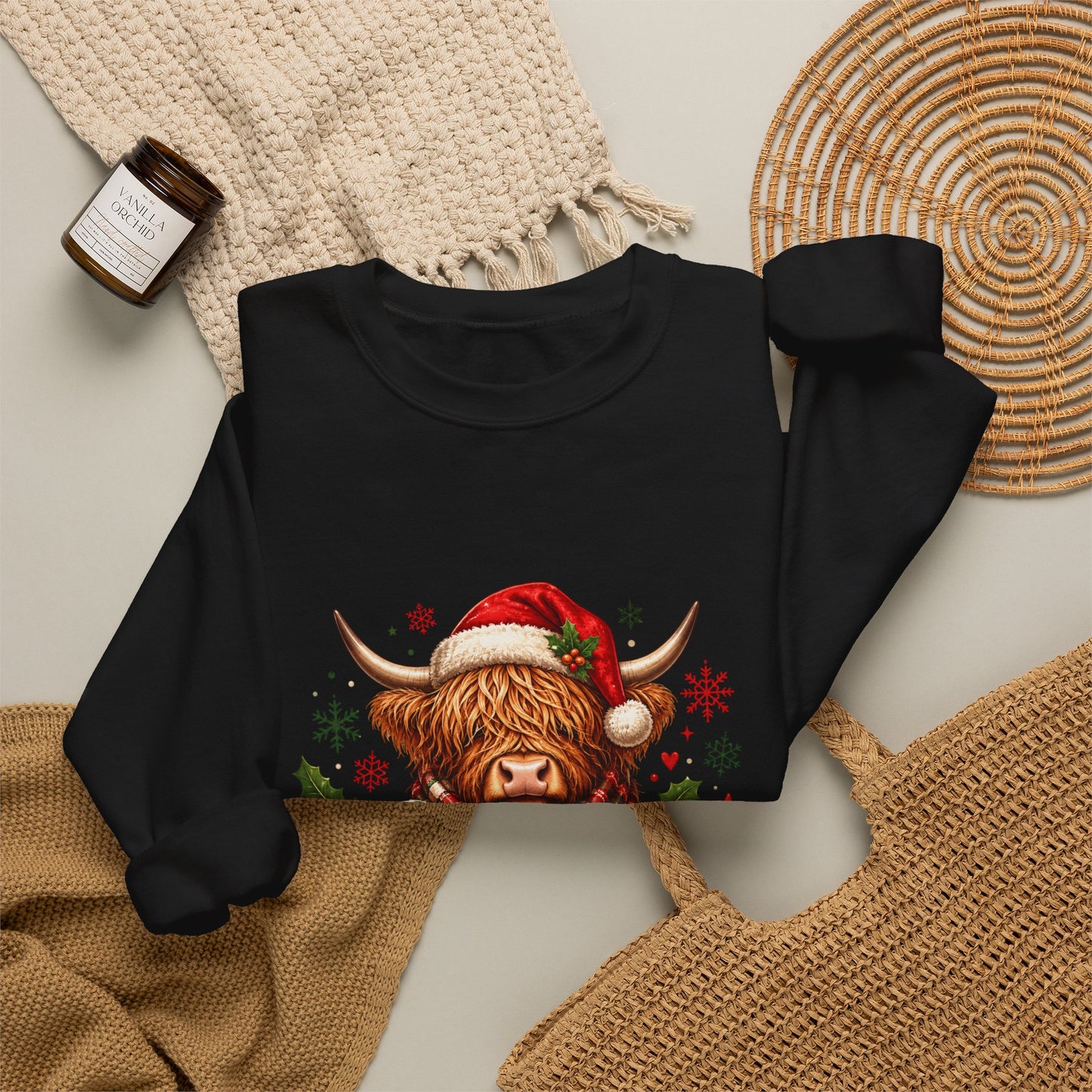 Christmas Highland Cow 'Merry' Sweatshirt – Festive Holiday Crewneck