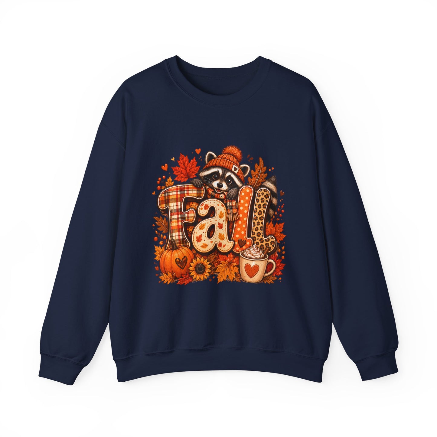 Autumn Raccoon Fall Letters Sweatshirt | Pumpkin Leaves Cozy Season