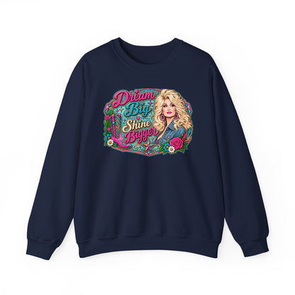 Dream Big Shine Brighter crewneck sweatshirt | Retro Dolly Portrait, Floral Typography