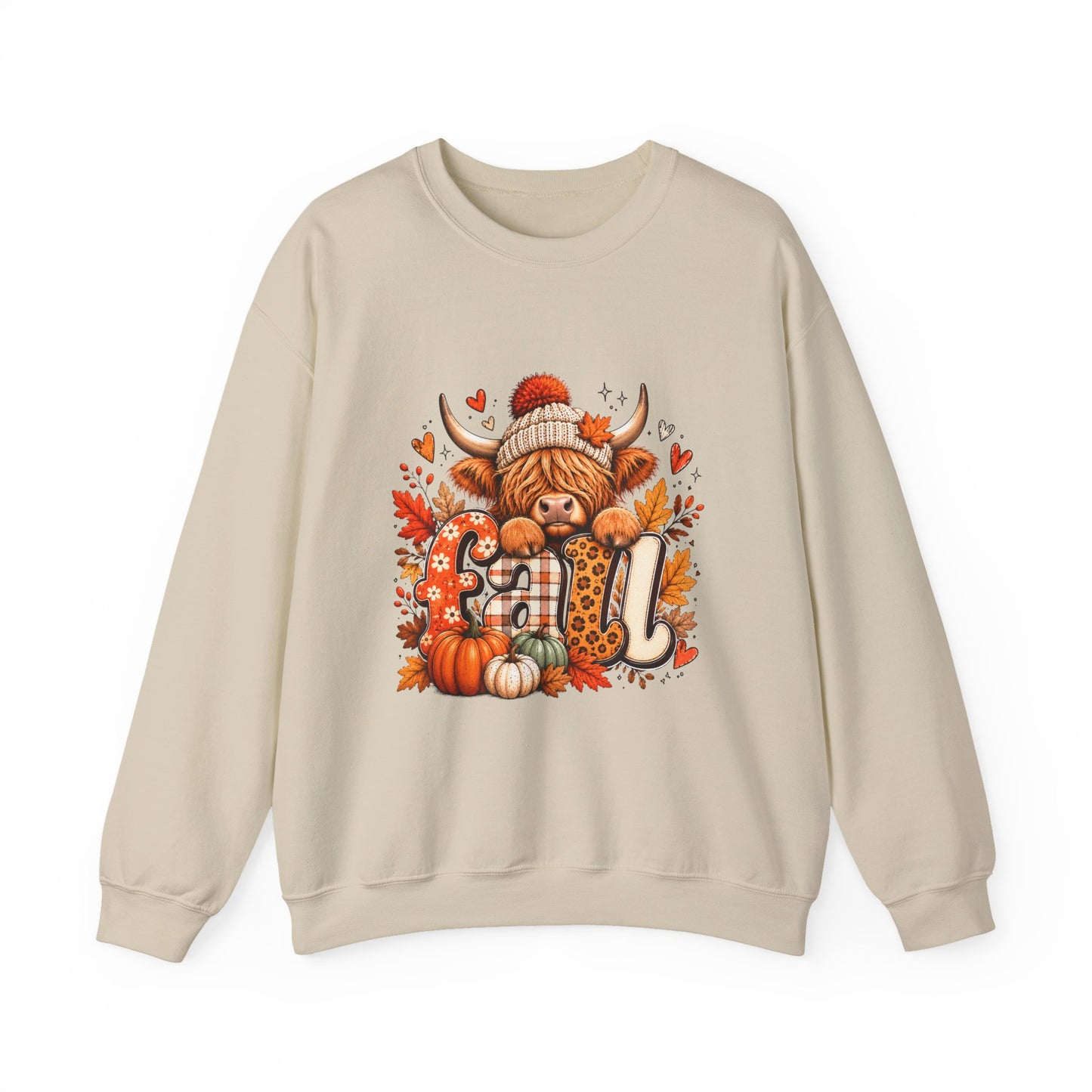 Autumn Highland Cow with Pumpkins Sweatshirt | Fall Cozy Farmhouse