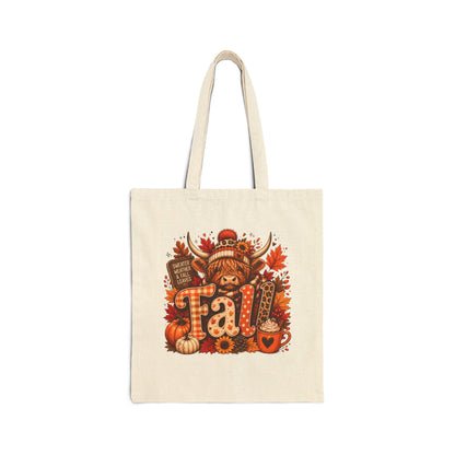 Highland Cow Fall Tote Bag | Autumn Pumpkins Leaves Cozy Mug