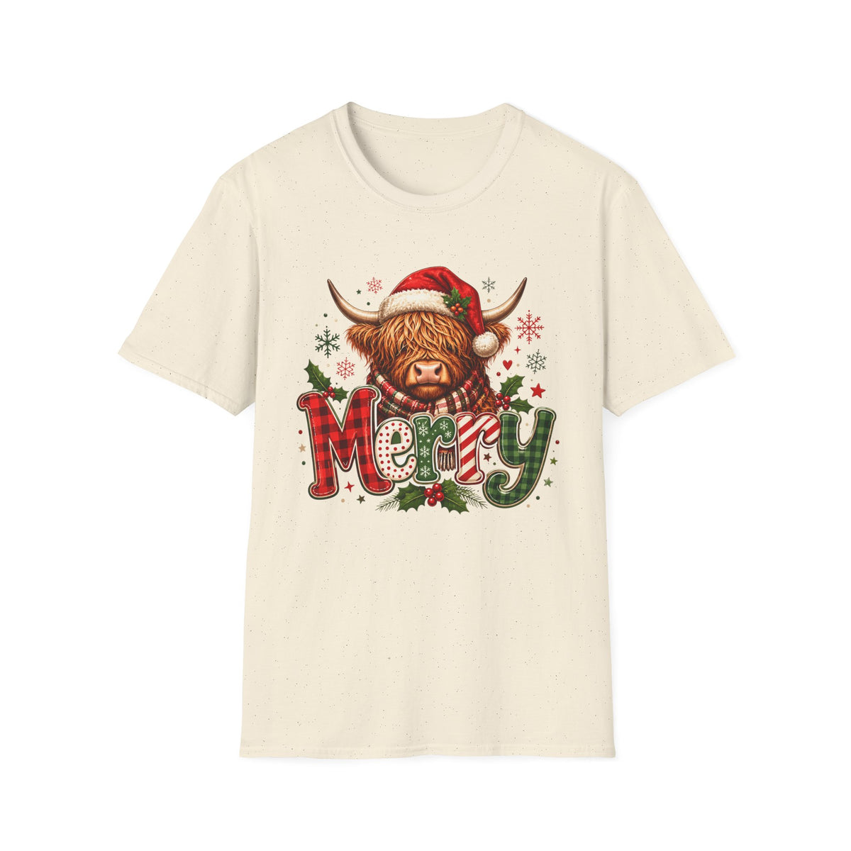 Merry Highland Cow Christmas Graphic T-Shirt