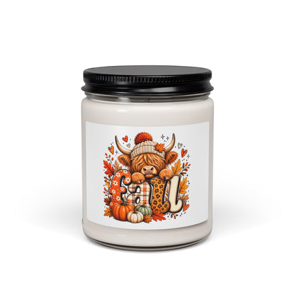 Autumn Highland Cow Candle Scented Soy Candle | Fall Pumpkin Label, 9oz