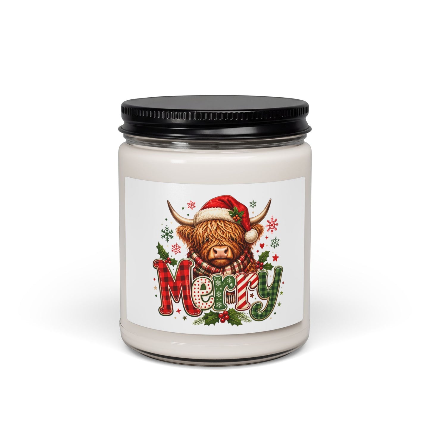 Merry Highland Cow Christmas Soy Candle — 9oz Scented Holiday Jar