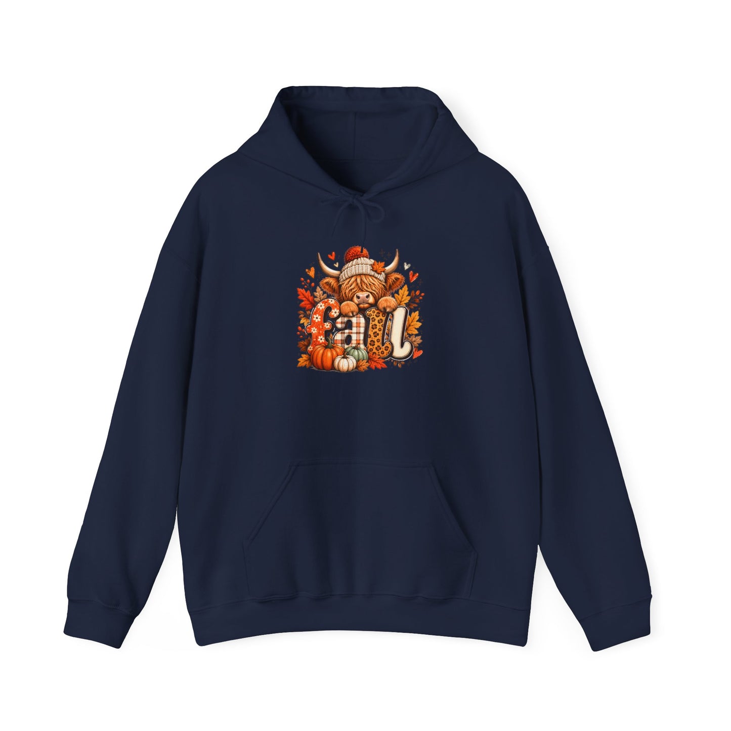 Highland Cow Autumn Illustration Hoodie | Cozy Fall Cows, Plaid Scarf