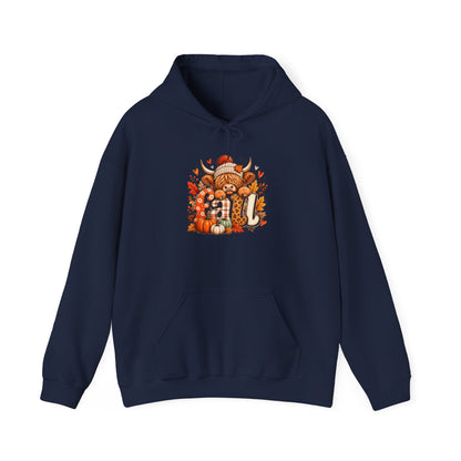 Highland Cow Autumn Illustration Hoodie | Cozy Fall Cows, Plaid Scarf