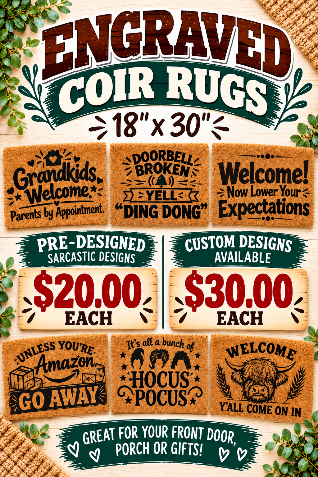 Engraved Coir Rug