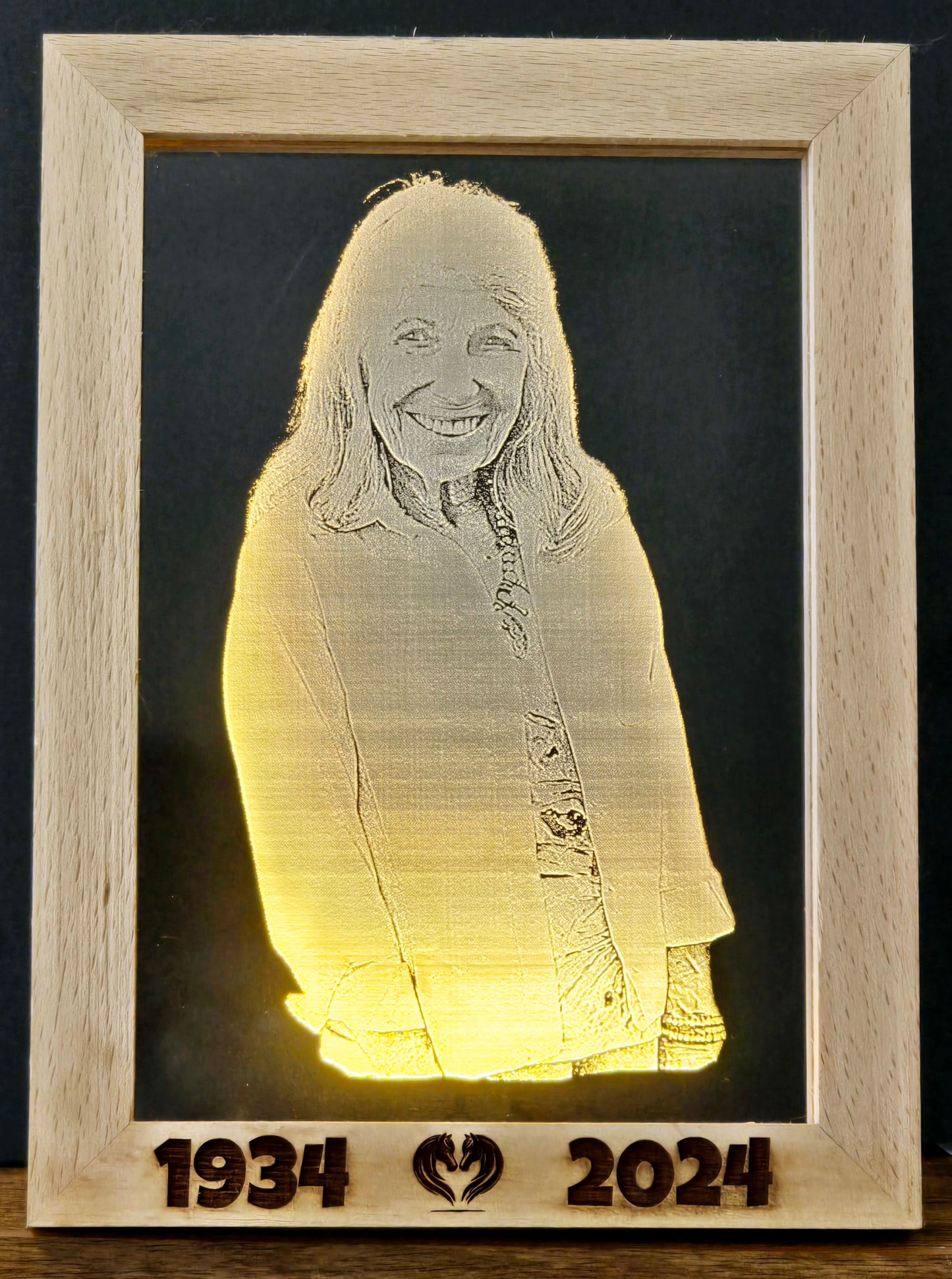 LED Beech Wood Picture Frame w/ Engraved Acrylic