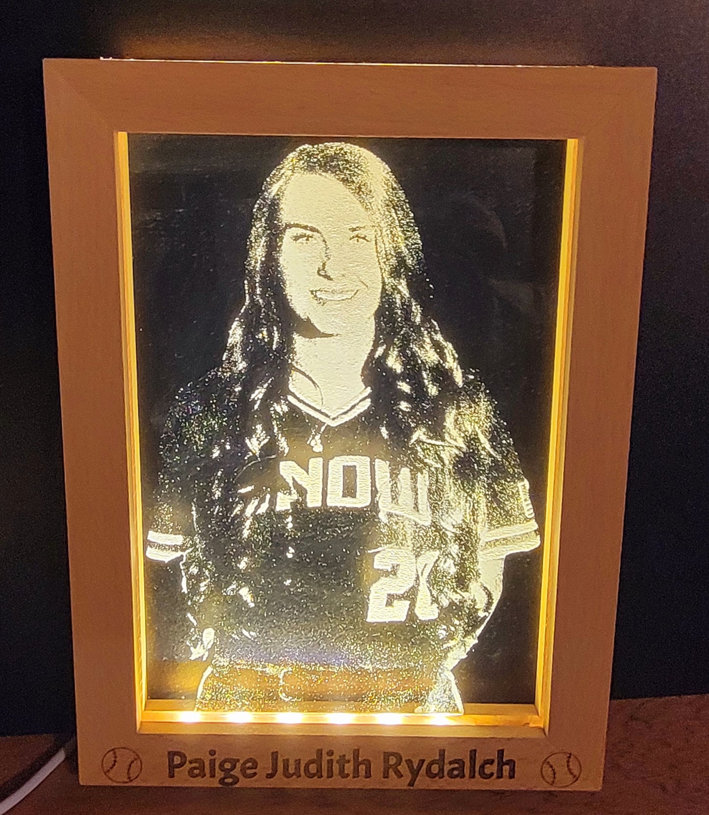 LED Beech Wood Picture Frame w/ Engraved Acrylic